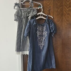 Zunie Black and White Gingham Dress And Denim Off The Shoulder Size 10